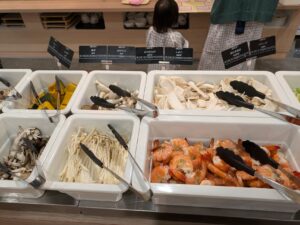 かぼちゃ、しめじ、エリンギ、舞茸、えのきたけ、殻付き海老