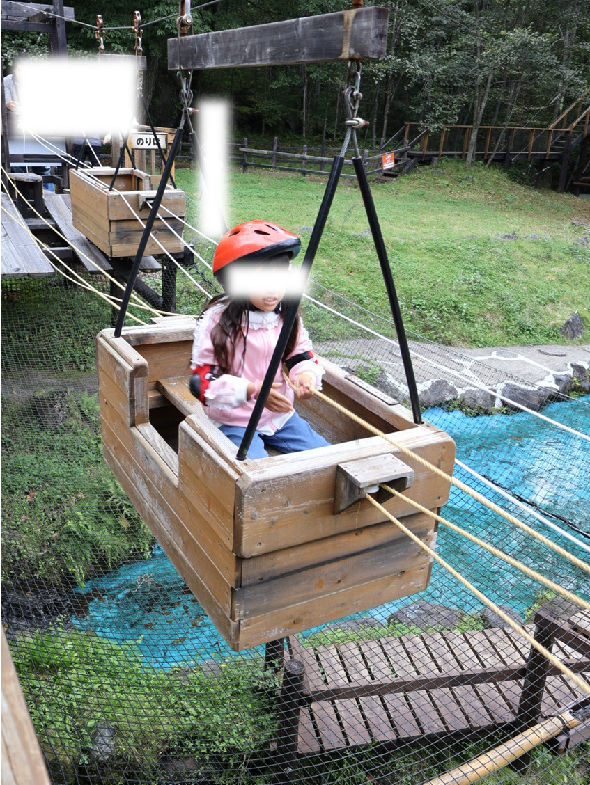 手で引いて進む木のゴンドラ