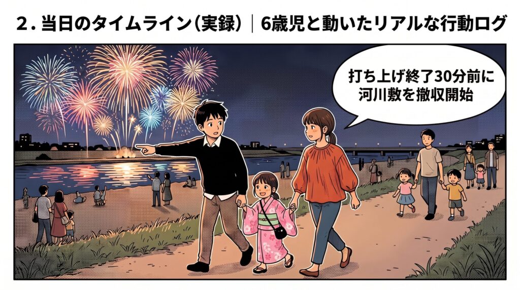 2. 当日のタイムライン（実録）｜6歳児と動いたリアルな行動ログ（終了30分前の撤収開始）