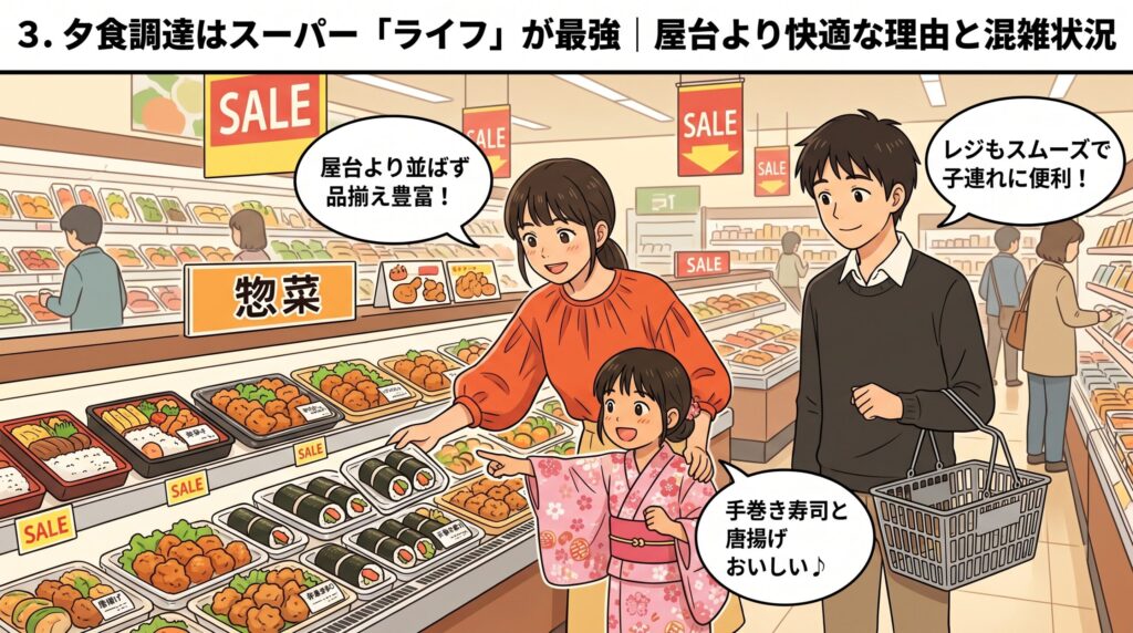 3. 夕食調達はスーパー「ライフ」が最強｜屋台より快適な理由と混雑状況
